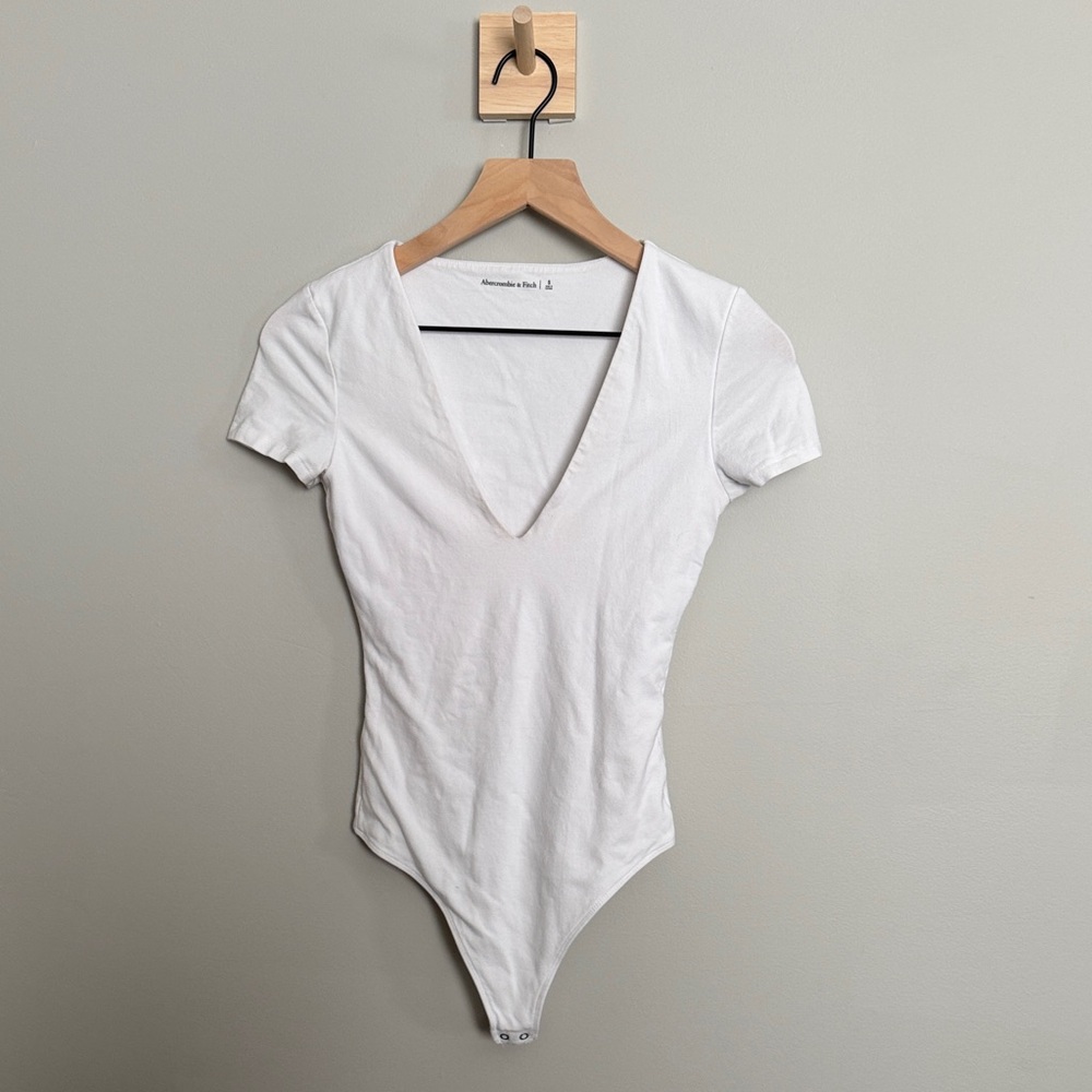 Abercrombie & Fitch White Deep V-Neck Bodysuit
